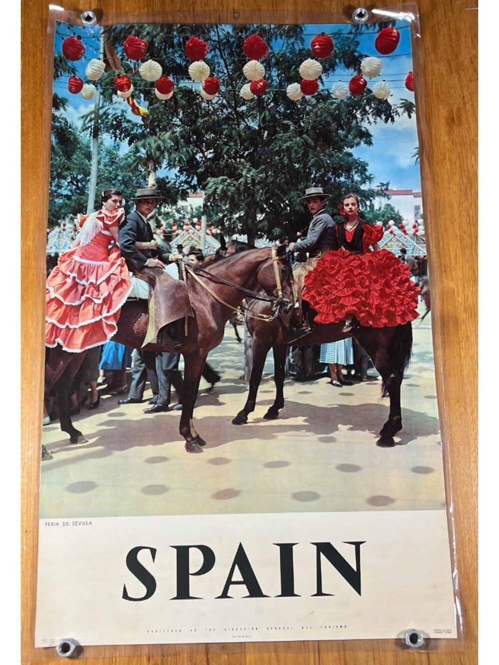 VTG Spain Tourism Poster - 1960s - Laminated - "Feria De Sevilla" - 24"X39"